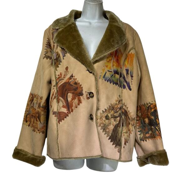 The Trail of Painted Ponies Jacket Faux Suede Button Up Western Art To Wear XL - Picture 1 of 7